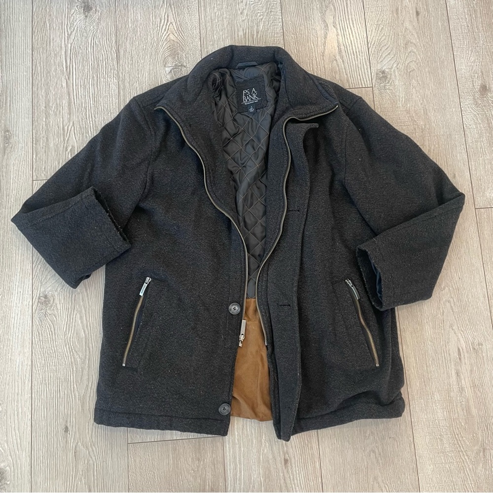 Jos. A. Bank Black Quilted peacoat 70% wool pea coat